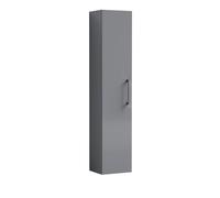 Modern Bathroom Wall Hung 1 Door Tall Storage Unit -Satin Grey with Brushed Pewter Handle, 1433 x 300 x 235mm