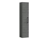 Modern Bathroom Wall Hung 1 Door Tall Storage Unit -Woodgrain Anthracite with Black Handle, 1433 x 300 x 235mm