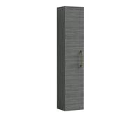 Modern Bathroom Wall Hung 1 Door Tall Storage Unit -Woodgrain Anthracite with Brushed Brass Handle, 1433 x 300 x 235mm