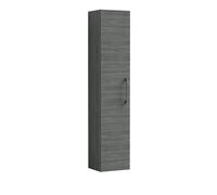 Modern Bathroom Wall Hung 1 Door Tall Storage Unit -Woodgrain Anthracite with Brushed Pewter Handle, 1433 x 300 x 235mm