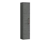 Modern Bathroom Wall Hung 1 Door Tall Storage Unit -Woodgrain Anthracite with Copper Finish Handle, 1433 x 300 x 235mm