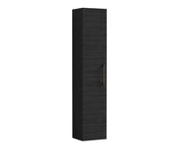 Modern Bathroom Wall Hung 1 Door Tall Storage Unit -Woodgrain Black with Brushed Bronze Handle, 1433 x 300 x 235mm