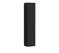 Modern Bathroom Wall Hung 1 Door Tall Storage Unit -Woodgrain Black with Copper Handle, 1433 x 300 x 235mm