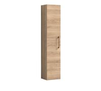 Modern Bathroom Wall Hung 1 Door Tall Storage Unit -Woodgrain Light Oak with Copper Handle, 1433 x 300 x 235mm