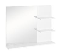 Modern Bathroom Wall Mounted Mirror with 3 Storage Open Shelves, White