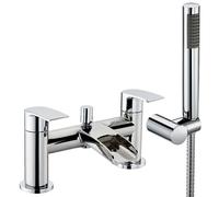 Modern Bathroom Waterfall Spout Deck Mounted Bath Shower Mixer Tap and Kit - Chrome