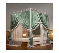 Modern Bed Canopy Mosquito Netting, Fabric Drapes for Bedroom Protection, Stylish Shielding Net with Metal Support, Year-Round Use, Green Decorative Curtain