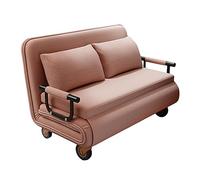 Modern Bedroom Armchair with Wheels Adjustable 6-Level Backrest Single Sofa Bed with Cotton-Linen Fabric Ideal for Office Studio Living Room (Brown 190 * 97 * 24cm)