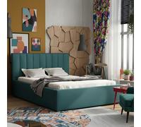 Modern Bedroom Bed Frame With Storage 140X200 Hdf And Laminated Board Metal Slatted Base 160X223X93Cm Green