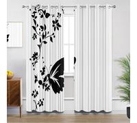 Modern Bedroom Curtains Eyelet, Black White Butterfly Monochrome Simple Art Blackout Thermal Insulated Soundproof Curtains for Living Room, W52 X D84, 2 Panels Window Treatments Home Decorations