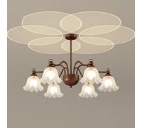 Modern Bedroom Milk Glass Chandelier Children Bedroom Floral Flush Mount Ceiling Lamp Vintage Farmhouse Flower Ceiling Light Fixture for Dining Room Flush Mount 6-Light Branch Hanging Lamp