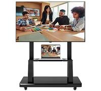 Modern Bedroom Universal Rolling TV Cart with Wheels & Shelf，fits 32-75 Inch LCD LED Flat Screens TVs, Black Adjustable Height Mobile TV Stand