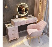Modern Bedroom Vanity Table with Touch Screen LED Lights Side Drawers Mirror and Velvet Chair 100cm,Pink 100x40x76 centimeters