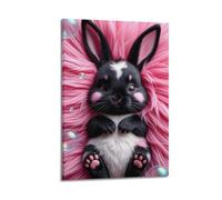 Modern Bedroom Wall Decoration Canvas Posters-Animal Poster Cute Rabbit in Pink Fluff Creates Sweet And Lovely Atmosphere for Kids' Rooms Girly Spaces Healing - Themed Rooms Animal Art 20x30inch(50x75