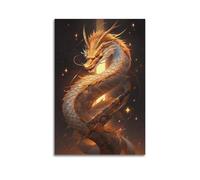 Modern Bedroom Wall Decoration Canvas Posters-Animal Poster Golden Dragon in Starry Sky Injects Auspicious And Domineering Power Into Study Rooms Oriental Aesthetic Spaces Fantasy Rooms Animal Art 24x