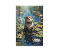 Modern Bedroom Wall Decoration Canvas Posters-Animal Poster Otter in Water Lily Pond Creates Sweet And Lovely Atmosphere for Kids' Rooms Healing - Themed Spaces Warm Rooms Animal Art 12x18inch(30x45cm