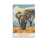 Modern Bedroom Wall Decoration Canvas Posters-Animal Poster Showcasing An Elephant in The Tanzanian Savanna Under A Clear Sky Evoking A Sense of Wild Wonder Perfect Wall Art for Wildlife Enthusiasts 2