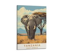 Modern Bedroom Wall Decoration Canvas Posters-Animal Poster Showcasing An Elephant in The Tanzanian Savanna Under A Clear Sky Evoking A Sense of Wild Wonder Perfect Wall Art for Wildlife Enthusiasts 1