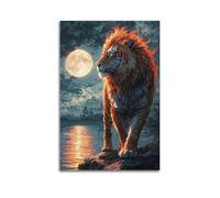 Modern Bedroom Wall Decoration Canvas Posters-Animal Poster Tiger - Lion Beast Under Moon Creates Fantasy And Majestic Atmosphere for Study Rooms Art Exhibition Areas Mysterious Spaces Animal Art 12x1