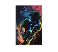 Modern Bedroom Wall Decoration Canvas Posters-Character Poster Kissing Man And Woman Under Colorful Light And Shadow Create Dreamy Love Atmosphere for Bedrooms Romantic - Themed Spaces Art Studios Cha