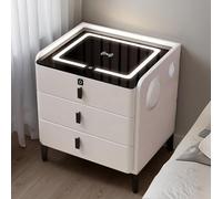 Modern Bedside Cupboard with USB and Type-C Port,Smart Bedroom Nightstand with Fingerprint Lock and Adjustable LED Lights, 2colors3 Drawers Leather Smart Bedside Table,for Bedroom, Dorm.,White,1