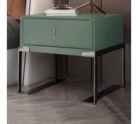 Modern Bedside Table, Minimalist Nightstand with Drawer & Metal Legs, Luxury PU Leather End Table for Bedroom & Living Room, Wide Tabletop 50x40x50cm