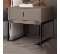 Modern Bedside Table, Minimalist Nightstand with Drawer & Metal Legs, Luxury PU Leather End Table for Bedroom & Living Room, Wide Tabletop 50x40x50cm