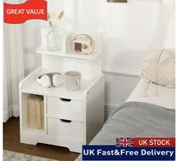 Bedside Table with 2 Drawers and Storage Shelves for Living Room Bedroom Accent Table Small Cabinet - White Modern w/2 Drawer Chest - Home Living | T