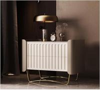 Modern Bedside Table with 2 Drawers - Leather Nightstand with Arched Metal Legs - No Assembly Required - Space-Saving Design - 50x40x48cm