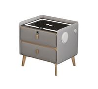 Modern Bedside Table with Bluetooth Speaker, Grey Tempered s Top, Finrprint Lock, 2 Ders, Slish Charging Dock - 50x40x47cm