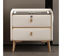 Modern Bedside Table with Bluetooth Speaker White Nightstand with Charging LED Lights Tempered Glass Top 2 Drawers & Fingerprint Lock 50x40x47cm