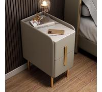 Modern Bedside Table with Der Slate Top & Metal Handle Slish Side Table for Bedroom Living Room Study Khaki Color 25x40x48 cm Ideal for Smals
