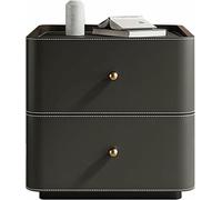 Modern bedside table with double legs and leather cover, elegant side table for the bedroom (natural, 30 cm)