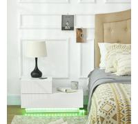 HOMCOM High Gloss Front Bedside Table Nightstand with LED Light Remote White
