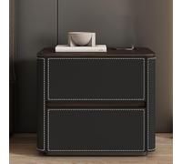 Modern bedside table with two drawers and leather accents - Stylish wooden side table for living room and office, ideal for bedrooms and other living spaces