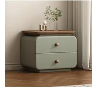 Modern Bedside Table with Two Drawers Solid Wood Nightstand Wrapped in Microfiber Leather Stylish Light Green Side Table for Bedroom Living Room Study Room (50x40x49cm)