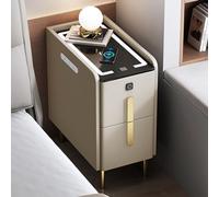 Modern Bedside Table with USB Charging Station & Outlets, 2 Drawer Nightstand for Small Spaces, Beige LED Nightstand for Bedroom Decor (25x40x49 cm)