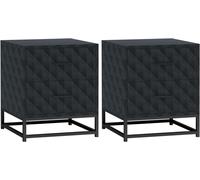 Modern Bedside Tables 2 Drawers Diamond Pattern Steel Leg Nightstand 2 Pcs Black