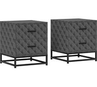 Modern Bedside Tables 2 Drawers Grey Diamond Pattern Steel Legs Nightstand 2 Pcs