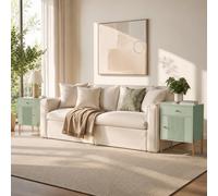 Homcom Modern End Table Set Of 2 With Drawer And Cabinet, Light Green Light Green