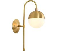 Modern Bedside Wall Light E27 Socket Round Glass Shade Wall Lamp Gold Metal Bracket Sconce Indoor Living Room Light,Chandelier