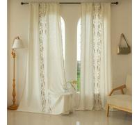 Modern Beige Blackout Curtains 2Pack 140x220CM Elegant Linen Look with Embroidered Pink Floral Design Perfect for Kids' Rooms & Living Rooms Room Darkening Drapes