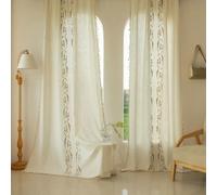 Modern Beige Blackout Curtains 2Piece Set 140x220CM Eyelet Linen Look with Pink Floral Embroidery Perfect for Bedroom Living Room Kids Room Stylish Drapes