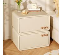Modern Beige PU Leather Nightstand with 2 Drawers Solid Wood e No Assembly Required Small Night Table for Living Room/Bedroom (50 x 45 x 50 cm)