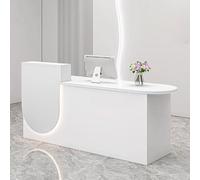 Modern Beige Reception Desk with Soft Lighting - 1m Counter for Clothing Stores & Restaurants, Elegant Stand-Up Checkout Station, Contemporary Design for Service Excellence