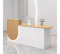Modern Beige Reception Desk with Soft Lighting, 1m Counter for Clothing Stores & Restaurants, Stylish Stand-Up Checkout Station, Contemporary Design for Service Excellence