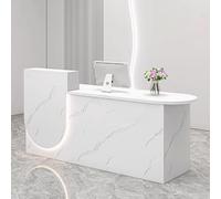 Modern Beige Reception Desk with Soft Lighting, 1m Office Counter for Clothing Stores & Restaurants, Stylish Stand-Up Cash Station, Contemporary Design for Service Excellence