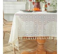 Modern Beige Tablecloth 150x260cm - Rectangular Cotton-Polyester Dining Room Cover with Lace Trim for Elegant Table Decoration