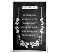 Modern Bible Verse Canvas Print - Proverbs 16:32 Nature Artwork for Wall Decor, Calming Landscape with Inspirational Scripture(Framed,12x18inch(30x45cm))