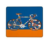 Modern Bike Desk Mouse Pad, Blue with Orange Geometric Design Stitched Edge Mousepad, Rubber Non-Slip Washable Gaming Mouse Pad for Home and Office Computer, Laptop Square 8x10 Inch